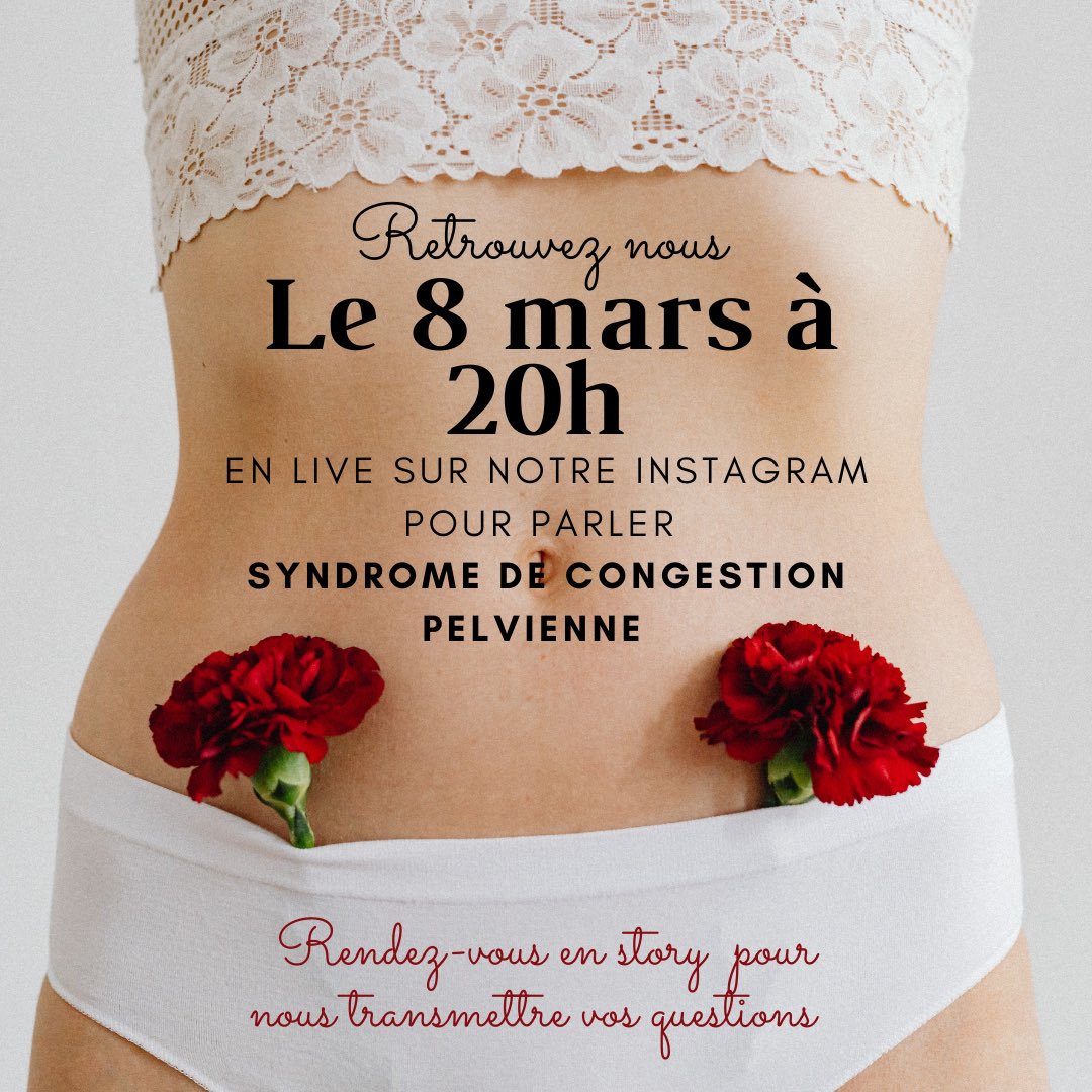Retrouvez nous le #8mars2022 sur notre #Instagram en #live pour parler #syndromecongestionpelvienne.