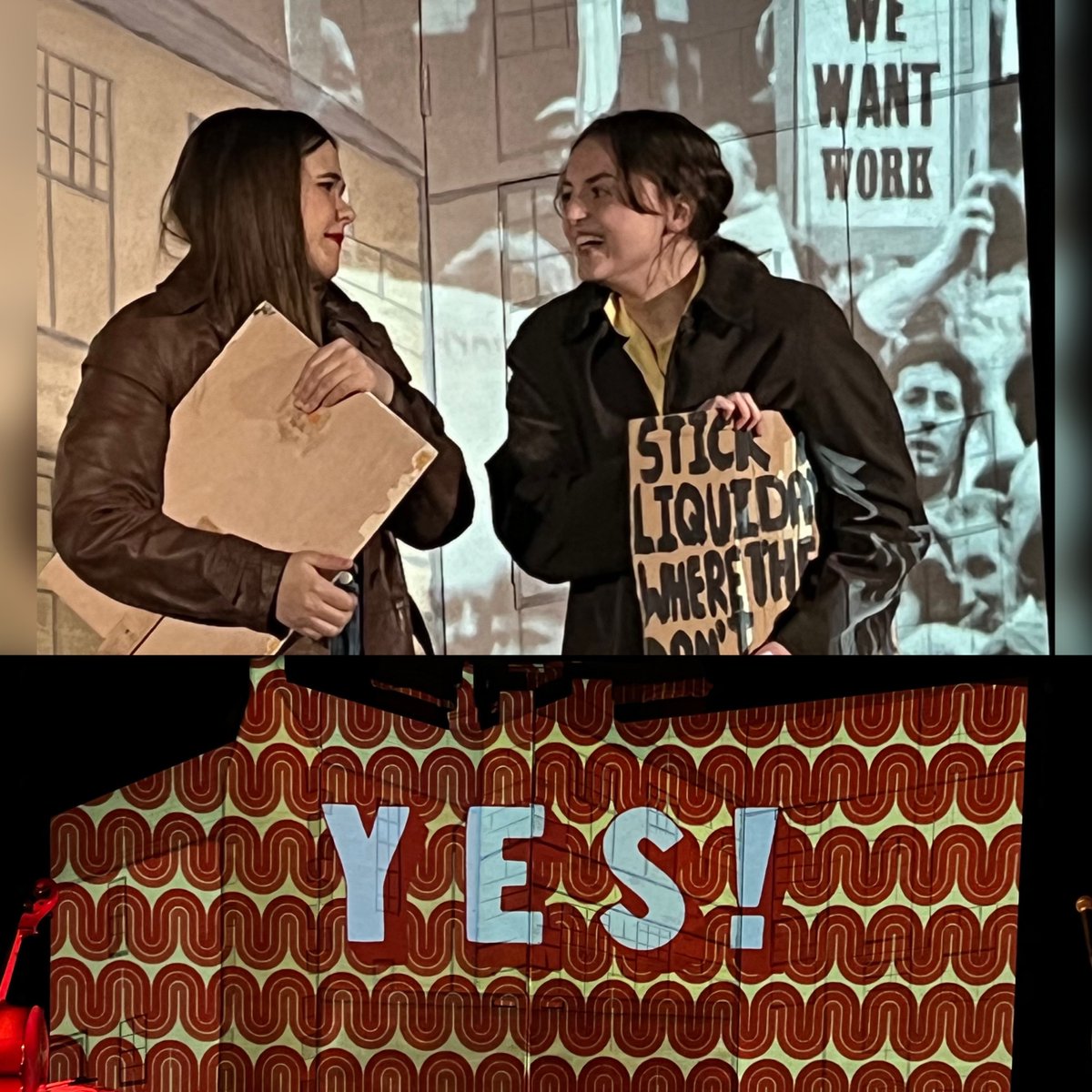 townsendprod's tweet photo. Standing ovation last night @sevenarts Leeds.  Full houses both nights &amp; brilliant feedback.  We also had a lovely drawing of Janie on our feedback board, can you spot the difference? 
On Tues we are  @WedgewoodRooms see www.townsendproductions for all dates #yesyesucs https://t.co/OzHJrQtJGf