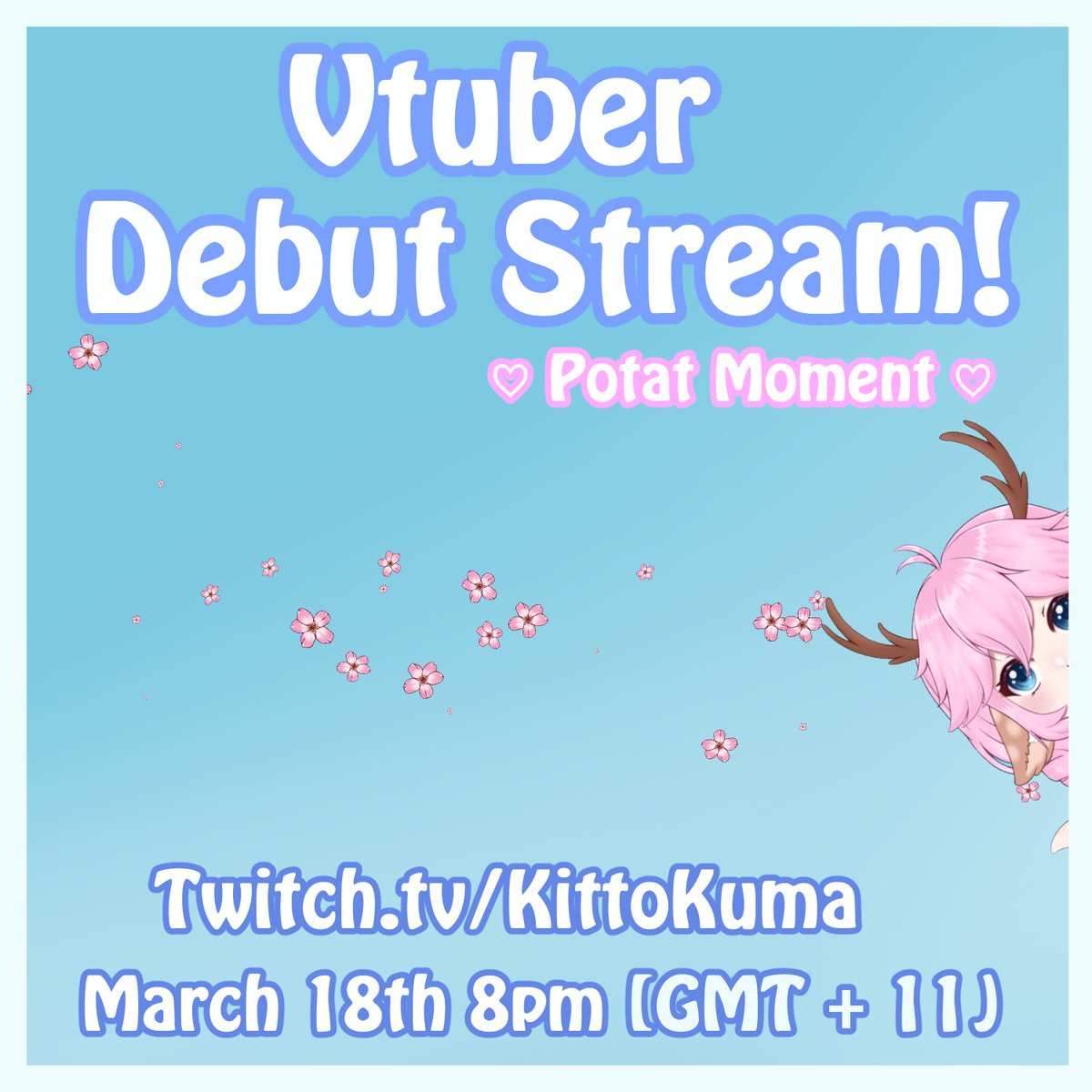 kittokuma's tweet photo. You are invited to join my debut stream on March 18th 8pm [GMT +11] 
Would love to see you all there! 💕🥰
#vtube #debut #twitch #stream #potat #deer #vtuber https://t.co/gd1snPdnaJ