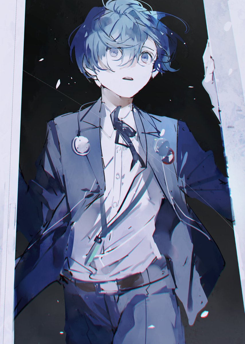 yuuki makoto 1boy male focus shirt school uniform solo jacket blue hair  illustration images