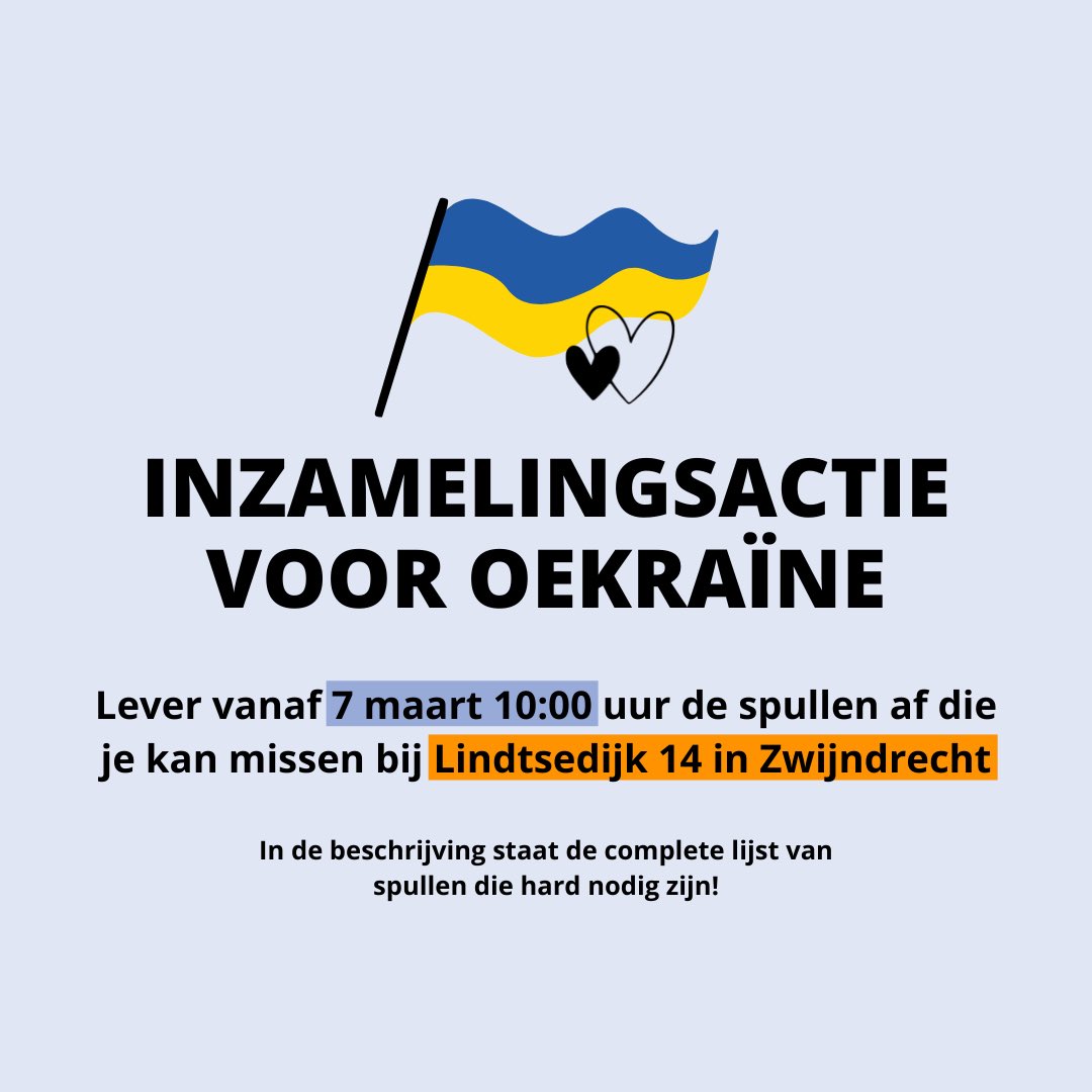 gemzwijndrecht's tweet photo. 🇺🇦 In Zwijndrecht is @zorgmies een grote inzamelingsactie voor vluchtelingen uit Oekraïne gestart. Help je mee? #samenvooroekraine https://t.co/UK88Rwqv94