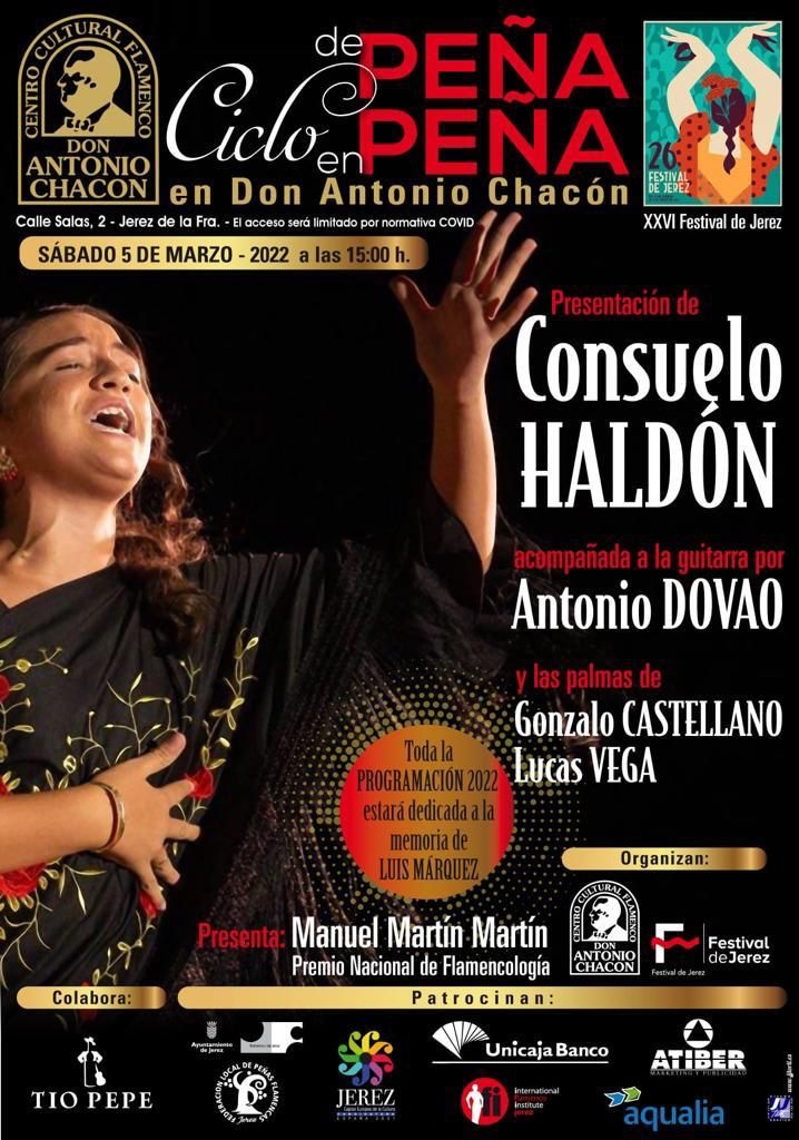 flamencodjerez's tweet photo. ‼️Consuelo Haldon cierra hoy el ciclo De Peña en Peña del @FestivaldeJerez  en el @DAntonioChacon 

🎟 Entrada libre  🎟 
#FlamencoDeJere https://t.co/9HcFI02B6T