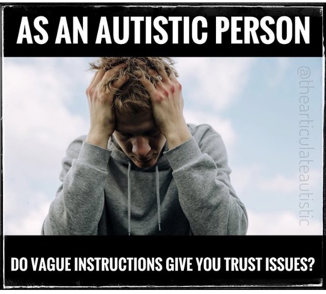AnonAutie's tweet photo. NO!
They frighten me and make me feel unsafe. I know I will likely fail at whatever it is without clarifying. If I ask questions I’m treated like I’m being intentionally difficult.
These situations feel really scary and play a role in my trauma.
#ActuallyAutistic
#EndBehaviourism https://t.co/fLWm159XQl