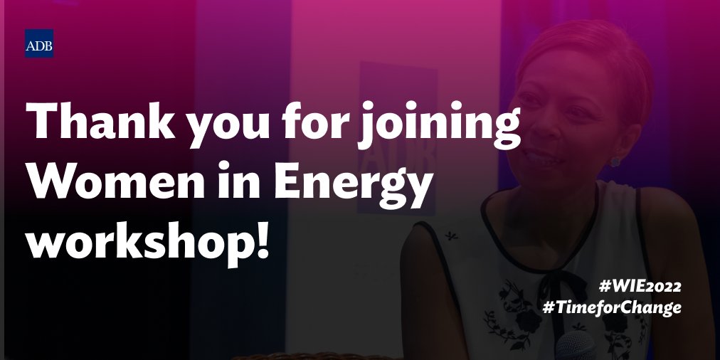 CARECEnergy's tweet photo. Thank you for joining us at the first ADB Women in Energy workshop: Equal by 2030 - Time for Change, this week.

The goal of the workshop is to foster the advancement of women’s participation in the regional energy sector.

The #TimeforChange is now.

#WIE2022 https://t.co/YH8IRQpRfF
