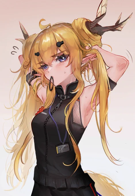 髪を結うのに苦戦するレイズ
#アークナイツ 