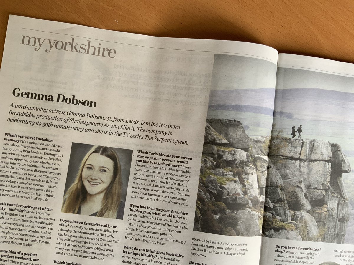 stevewpratt's tweet photo. ‘Why I miss Leeds’ - @gemma_dobson reveals My Yorkshire in the @yorkshirepost magazine ahead of @NBroadsides touring As You Like It to theatres in Yorkshire in coming months https://t.co/JR9VTV5VFD