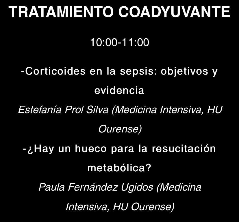 #GaluSepsis22. Hablaremos también de otros aspectos más controvertidos: hay lugar para la resucitación metabólica? Y revisaremos los siempre polémicos corticoides. Con <a href="/Fanip1605/">Fani</a> y la dra Fernández galisepsisourense.wixsite.com/website
