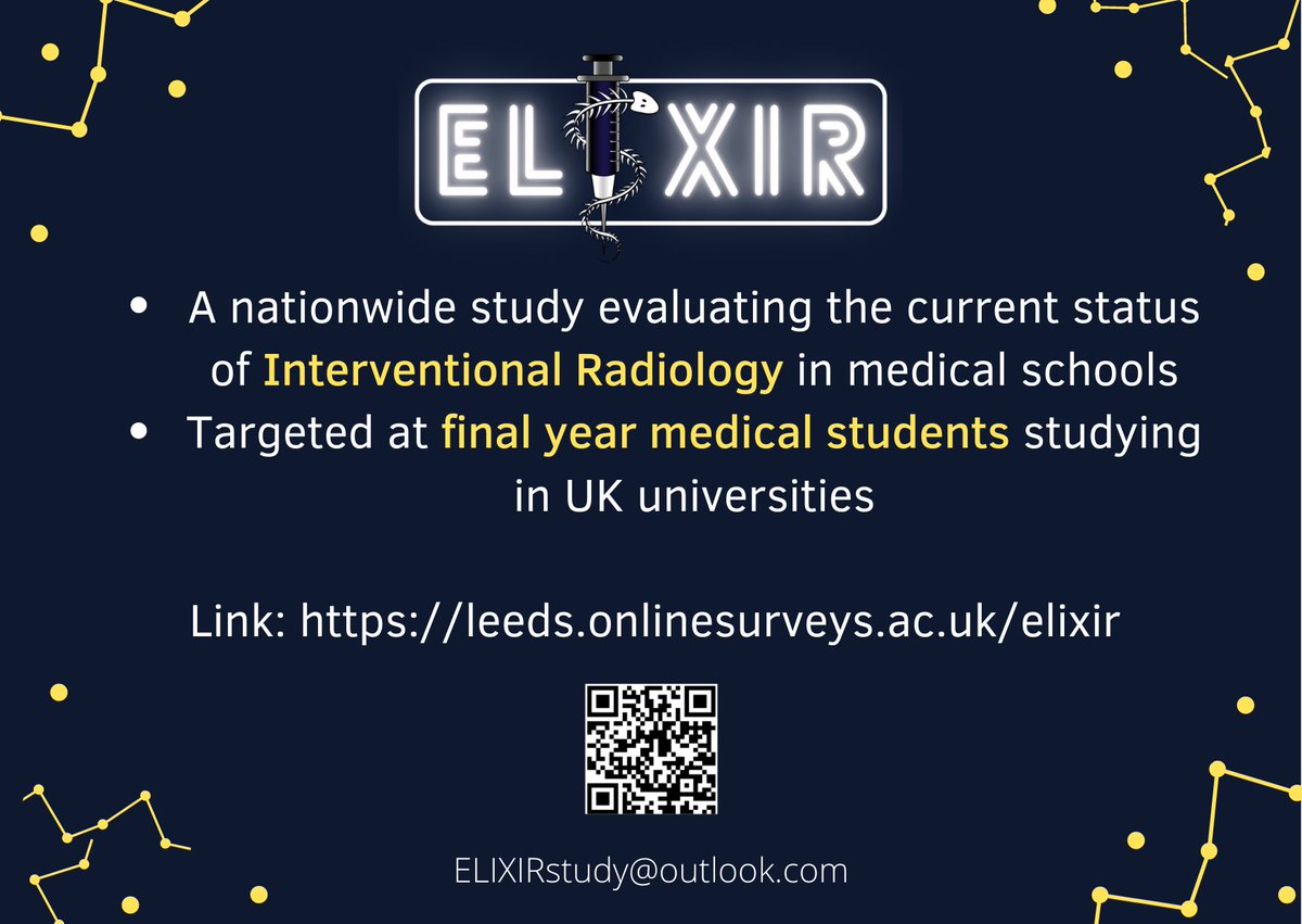 filzah_o's tweet photo. Are you a final year med student studying in a UK? Take part in our nationwide study on the current status of Interventional Radiology in medical schools by filling in this survey- 
https://t.co/aYIJSexsxo https://t.co/Hn4UeSxeK7