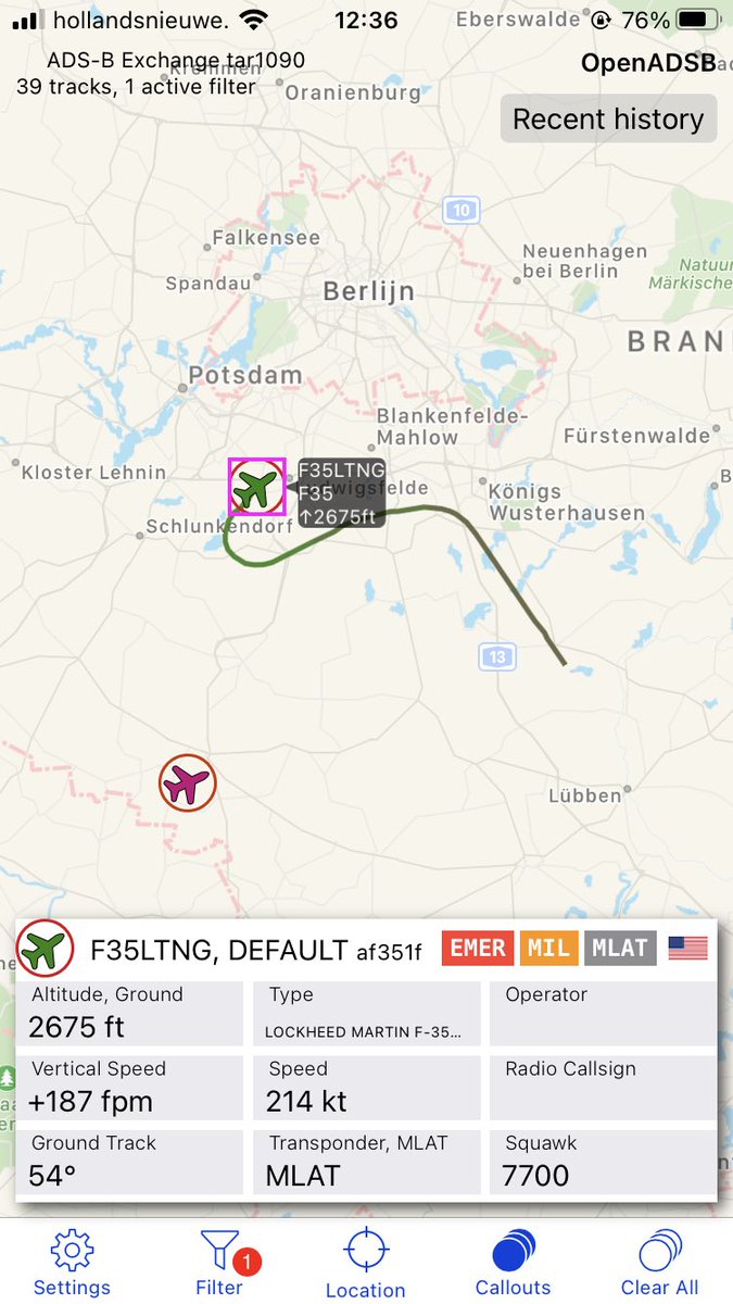 USAF F-35 squawking emergency near #Berlin #Germany