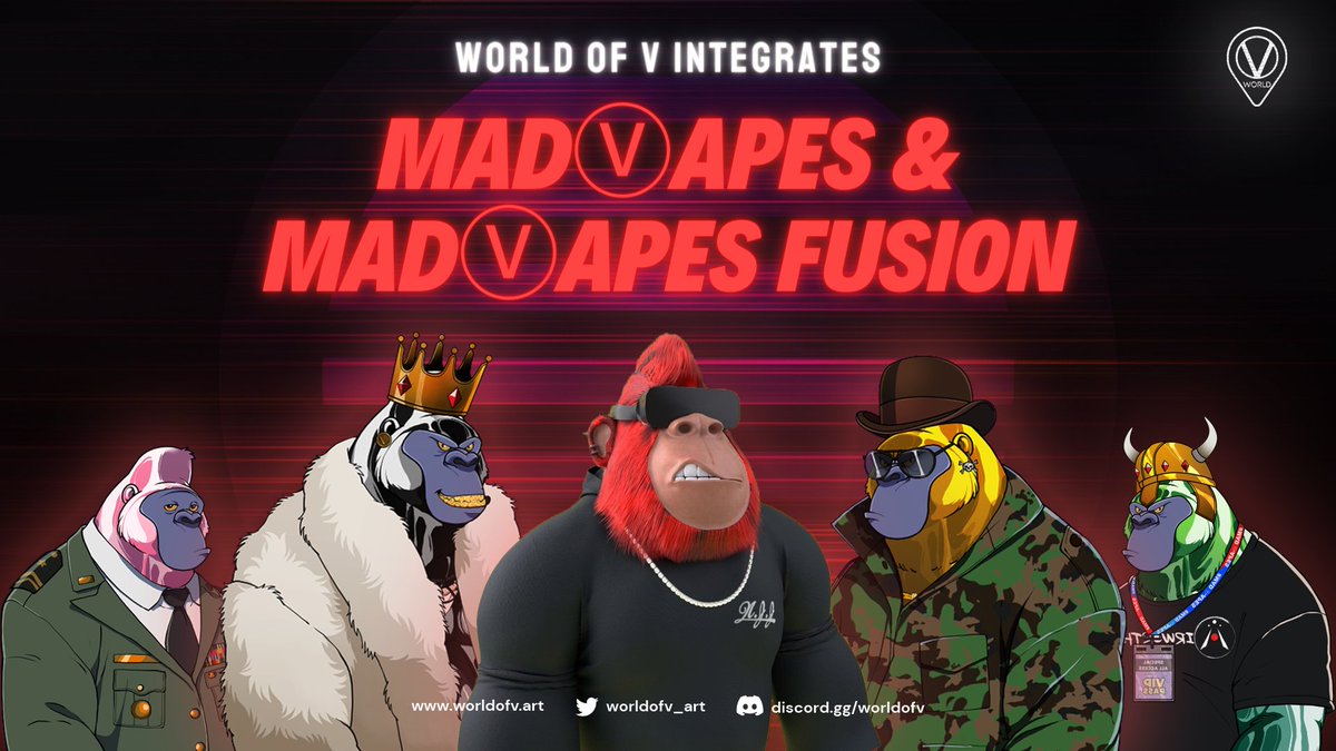 Watch out #WoVFam! The Mad Apes have landed on Planet V 🐵😤😎

@madv_apesnft are now fully integrated on #WorldofV: 

✅ trade them via fixed-price sales &amp; auctions
✅ pick your favorite Ape and make a private offer 
✅ use vVET to make Collection offers to all Ape holders!