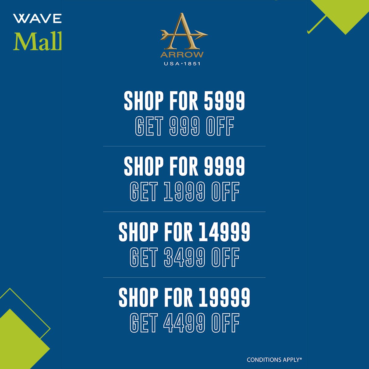 WaveMalls's tweet photo. Much awaited Arrow sale is here!
Come and explore your favourite @arrow1851 merchandise only at #WaveMall #Lucknow.
Shop the collection and avail Exciting offers.
#Arrowcollection #Stylish #Shirts #Updateyourwardrobe #Newseasonfashion #Menswear #Fashion #Clothing #sale #EOSS https://t.co/TSQSRyi1Nz