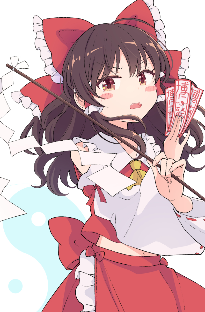 hakurei reimu 1girl solo bow red bow skirt hair tubes detached sleeves  illustration images