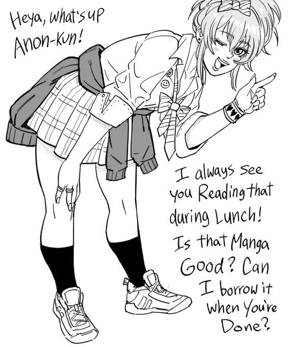 Patreon Request: Mika Jougasaki

This is from a Japanese internet meme called "オタクに優しいギャル", or "Gyaru that are kind to Otaku". The concept is that Gyaru are sociable with everyone, and will be nice to you even if you're a loser. 