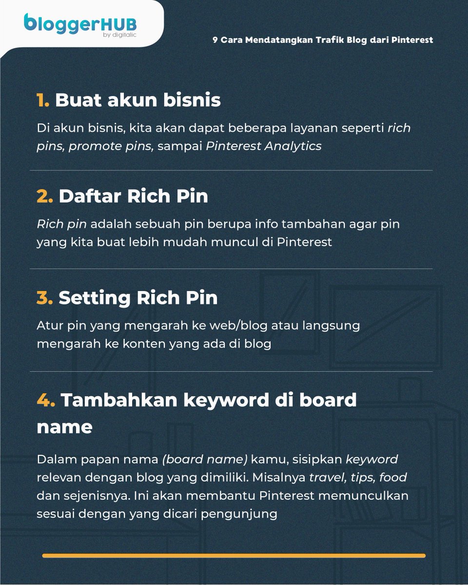 BloggerHubid's tweet photo. Begini nih sob cara memanfaatkan pinterest sebagai sumber traffic blog kita.
Kamu sudah tahu belum?
#Pinterest #Blogger #BloggerHub #BloggerIndonesia #Bloggers https://t.co/oeofKc0M5V