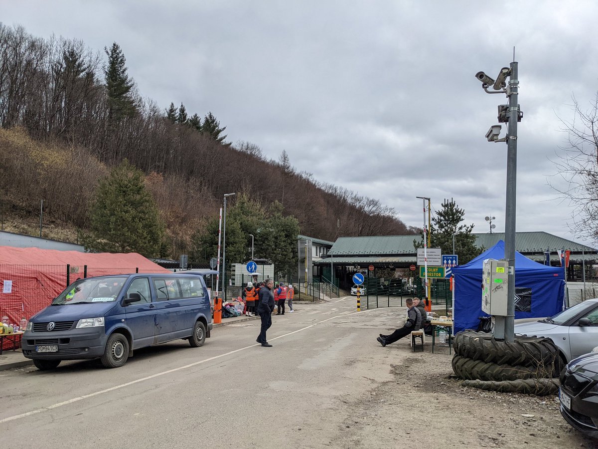 Even this super tiny, remote, mountainous border crossing in Slovakia has multi-hour waits and a steady stream of people fleeing from Ukraine.  <a href="/Concern/">Concern Worldwide</a>