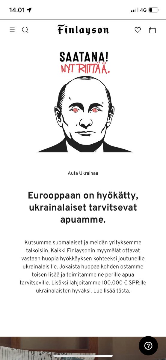 Rohkeaa vastuullisuutta! Arvostan! 👍🇫🇮 #finlayson #vastuullisuus #ukraina #autaukrainaa #stopputin #boikotrussia