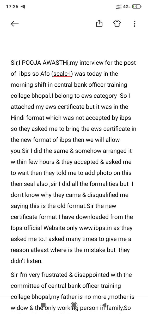 poojaawasthiom's tweet photo. Respected Sir ,IBPS chairman @RajKiranRaiG ,@nsitharaman 
Sub- Rejected by central bank officer training college bhopal without any valid reason for the Ibps So AgriculturaL field officer (scale-I) post interview.
Sir,I POOJA AWASTHi continued... @narendramodi @FinMinIndia https://t.co/mcsZhdjkJ0