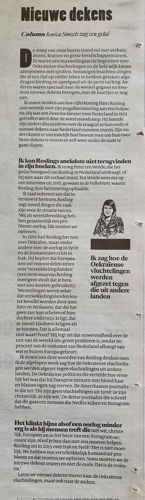 peter_tenwolde's tweet image. Vandaag in de Volkskrant: @ionicasmeets over @HansRosling. Geef jij oude of nieuwe dekens? En is de ene oorlog erger dan de andere?