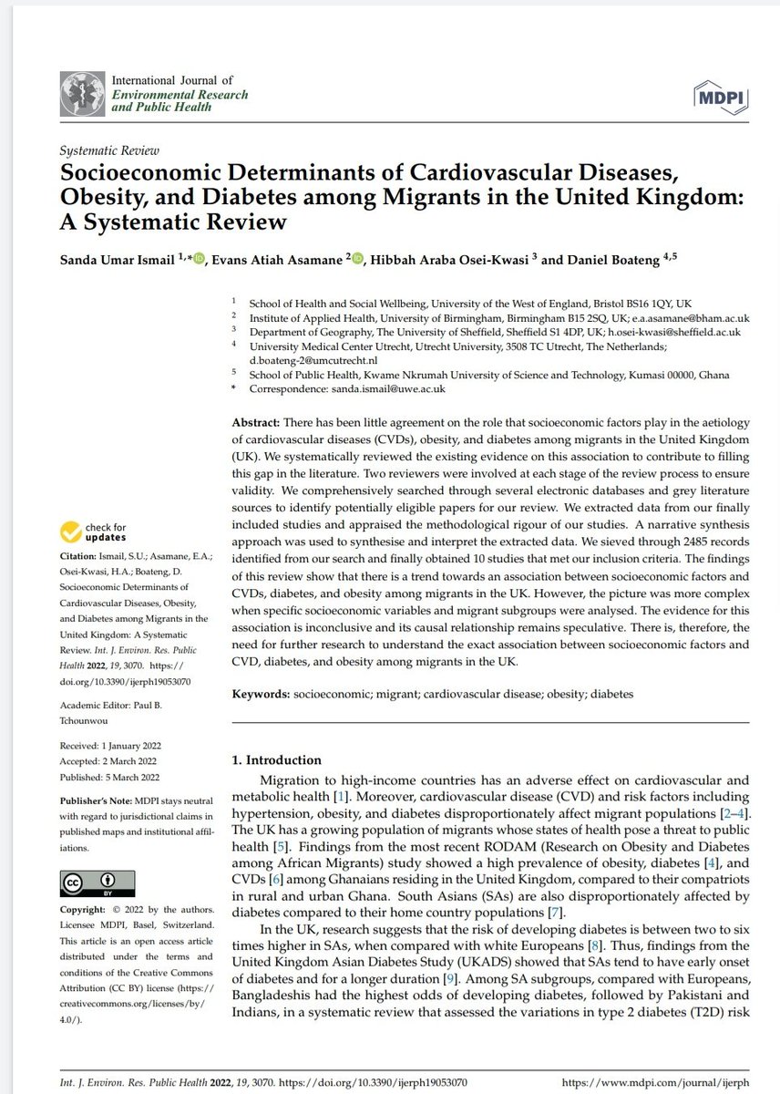Happy to share our publication on socioeconomic determinants of migrant health in the UK. 
One way of also saying thank you to your Research Centre Director (<a href="/PublicHealthUWE/">UWE Public Health</a>) for understanding your need for more research time.