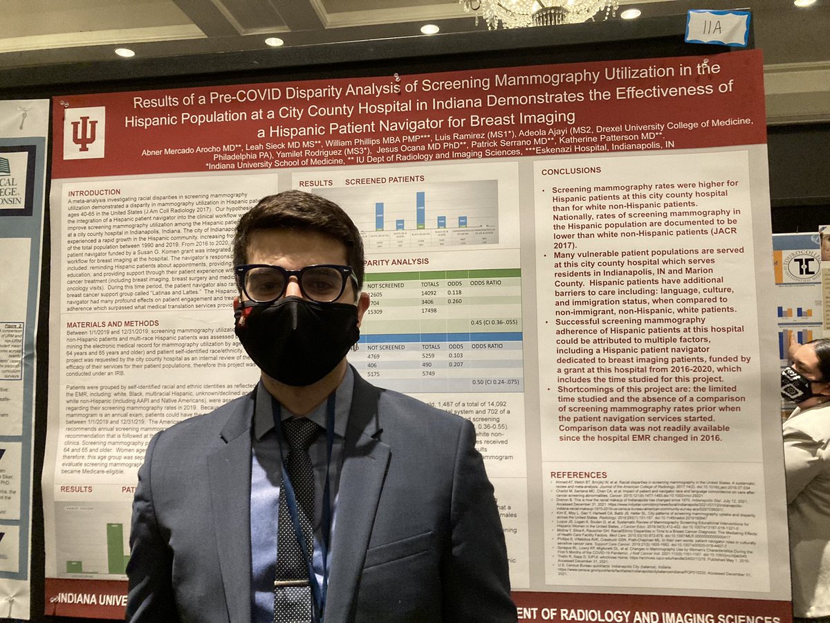 leah_sieck's tweet photo. @abneremercado representing @IURadiology #breastimaging &amp; our Hispanic Radiology Interest Group project demonstrating no disparity in screening mammography rates of Hispanic pts @EskenaziHealth Indpls IN.  Proud to be @LmsaNational ! Thank you! @NHMAmd @SIRspecialists https://t.co/Kl0mjhCLzM