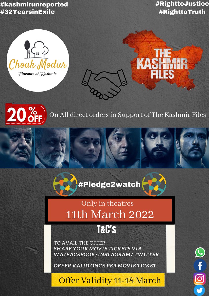 CModur's tweet photo. The World Remained Silent But u Didn't @vivekagnihotri 🙏
Thank you @AnupamPKher
@DarshanKumaar @bhashasumbli
Get ready 2 witness the True story our Genocide in theaters near u on 11th March 2022
@RohitInExile @i4Kashmir @Gash_Tarukh @nirupamakotru
#SupportTweet
#humdekhengey https://t.co/bAFS6ZBQOG