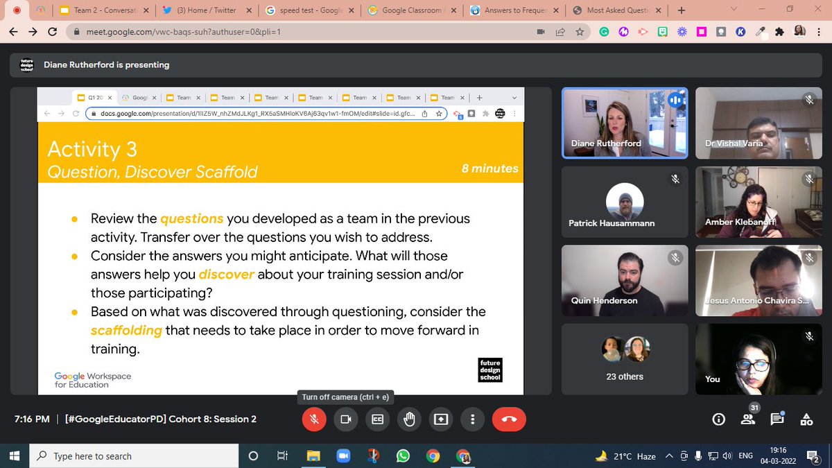 Amazing two sessions! 
Thanks #GoogleEducatorPD 
<a href="/mayyoulee/">May Jue</a> <a href="/qhenderson/">Quanita Henderson</a> <a href="/D_Rutherford_8/">Diane Rutherford</a>
 for introducing Conversation Based Assessment. 
Had great fun and awesome insights with my breakout room teammates!!!