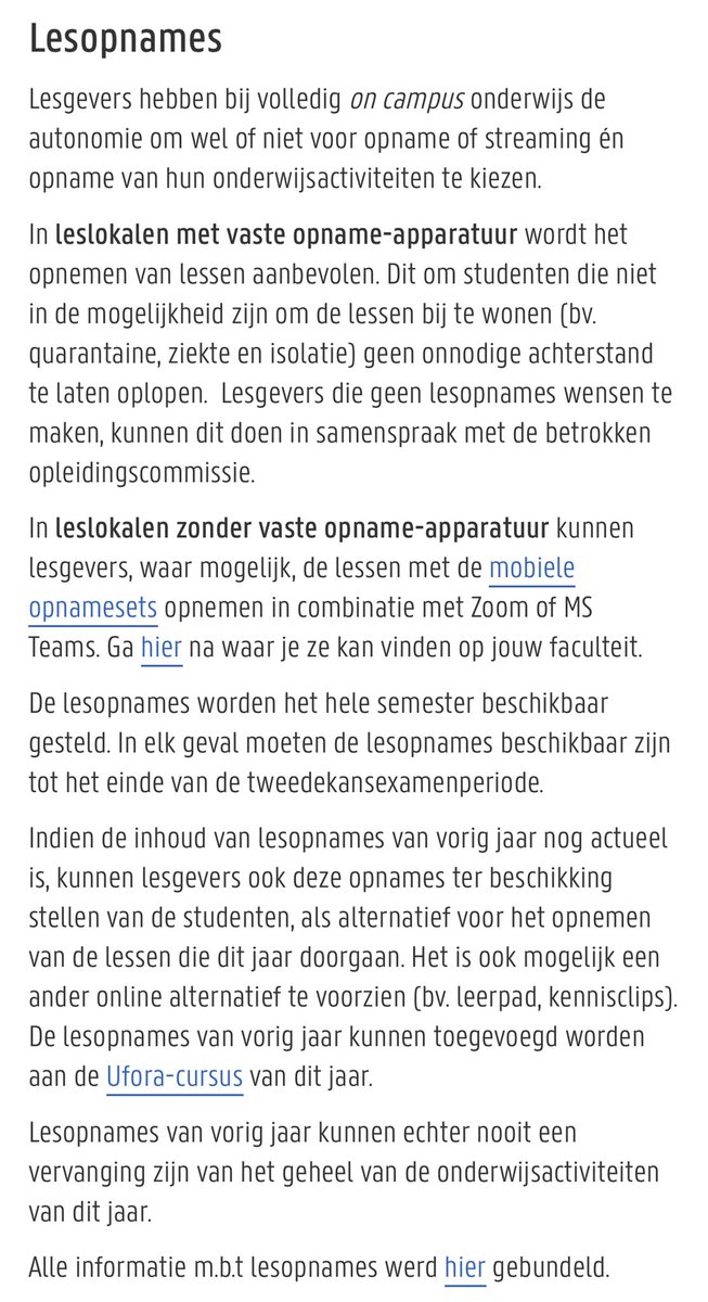 rvdwalle's tweet photo. Het kan naïef zijn dat te denken maar misschien doen feiten en nuance ertoe? Het is helemaal niet zo dat aan de UGent geen lessen meer zullen worden gestreamd/opgenomen. Wat wél werd beslist, is dit 👇 (en dat werd gisteren aan alle UGent’ers meegedeeld).
https://t.co/dS2q7Db92e https://t.co/THRpoO6S0i