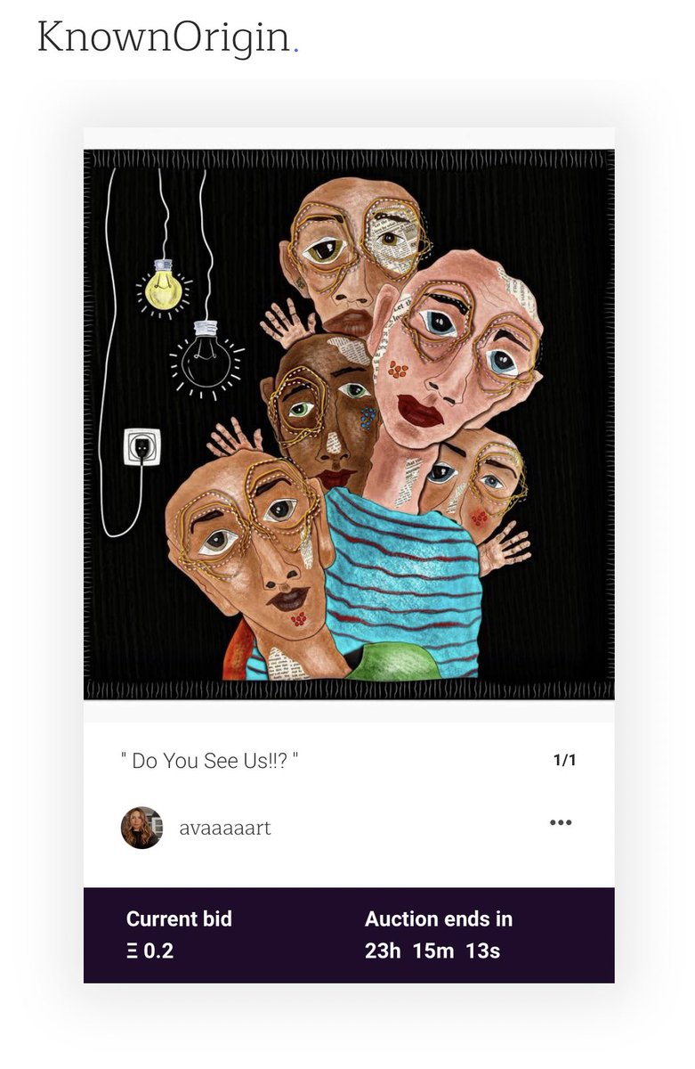 avaaaaart's tweet photo. OMG!!!!
i’m speechless😮😮😮

“Do You See Us!!?” got a bid Less than 3 hours  on @KnownOrigin_io  😱😭🙏🏻

thank you so soooo much dear @District468  🥺💙🤍

Current bid : 0.2 $ETH

#NFTCommmunity #nftcollector #NFTs https://t.co/rRfqV2CHkc