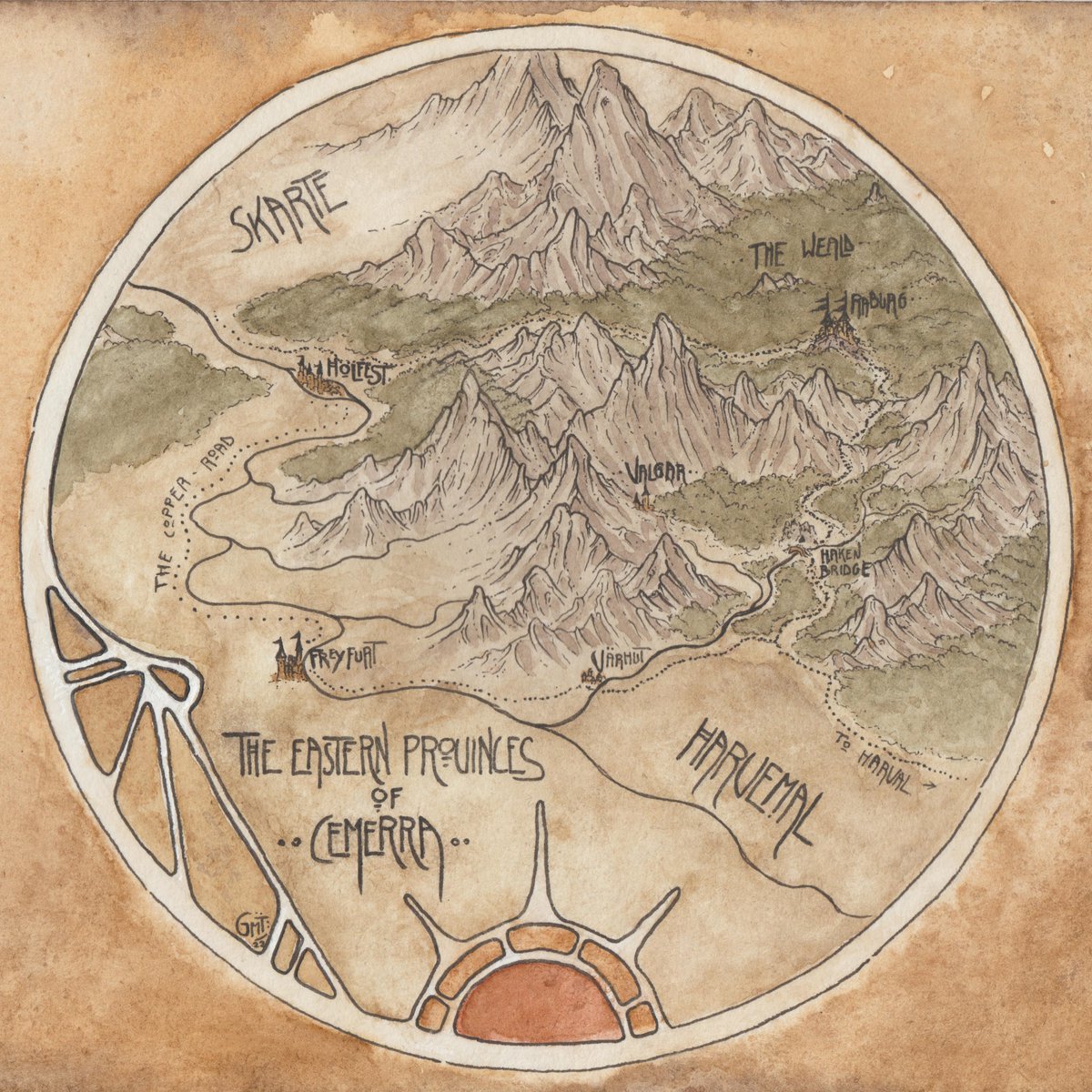 Pulp_Atelier's tweet photo. From time to time, i try to combine my most important creative outlets! :)
A #watercolor #fantasymap made for a little story around a #diorama i built in January.

#ttrpg #dnd  #pnpde #jugendstil #fantasymap #ink #worldbuilding #artnouveau #terraincrafting #tabletopterrain #28mm https://t.co/MF4sLJ406N
