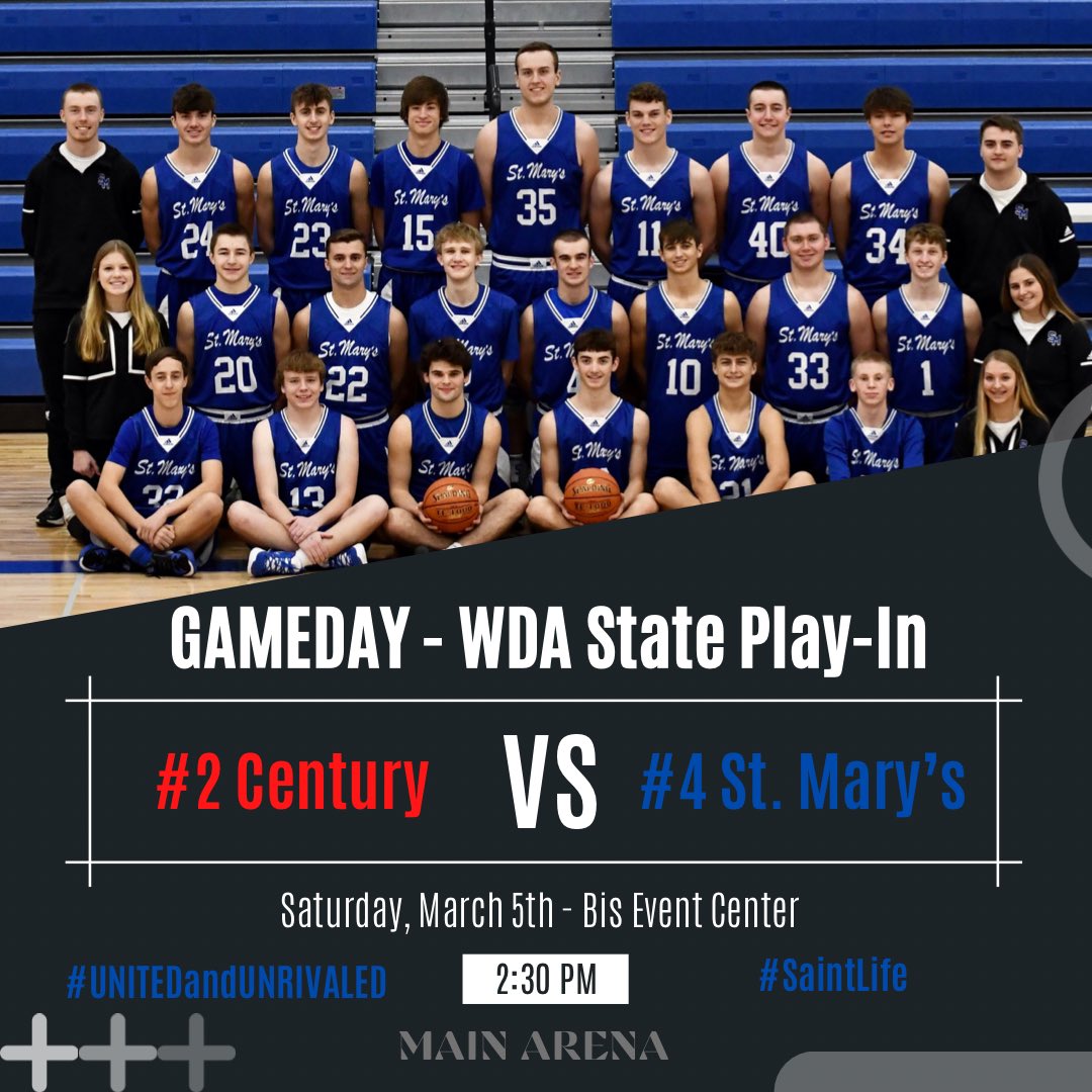 SM Saints Basketball (@smchsbball) on Twitter photo 🏀 SAINTS GAMEDAY! 😇
🎟 WDA TOURNAMENT
🔥 STATE PLAY-IN GAME 🔥
Saints take on the Patriots for a chance to punch their ticket to the State Tournament! It’s win or go home time at the Bismarck Event Center this afternoon so we need you Saints fans!
💻 <a href="/NetworkPsp/">PSP Network</a> 🏀 SAINTS GAMEDAY! 😇
🎟 WDA TOURNAMENT
🔥 STATE PLAY-IN GAME 🔥
Saints take on the Patriots for a chance to punch their ticket to the State Tournament! It’s win or go home time at the Bismarck Event Center this afternoon so we need you Saints fans!
💻 <a href="/NetworkPsp/">PSP Network</a>