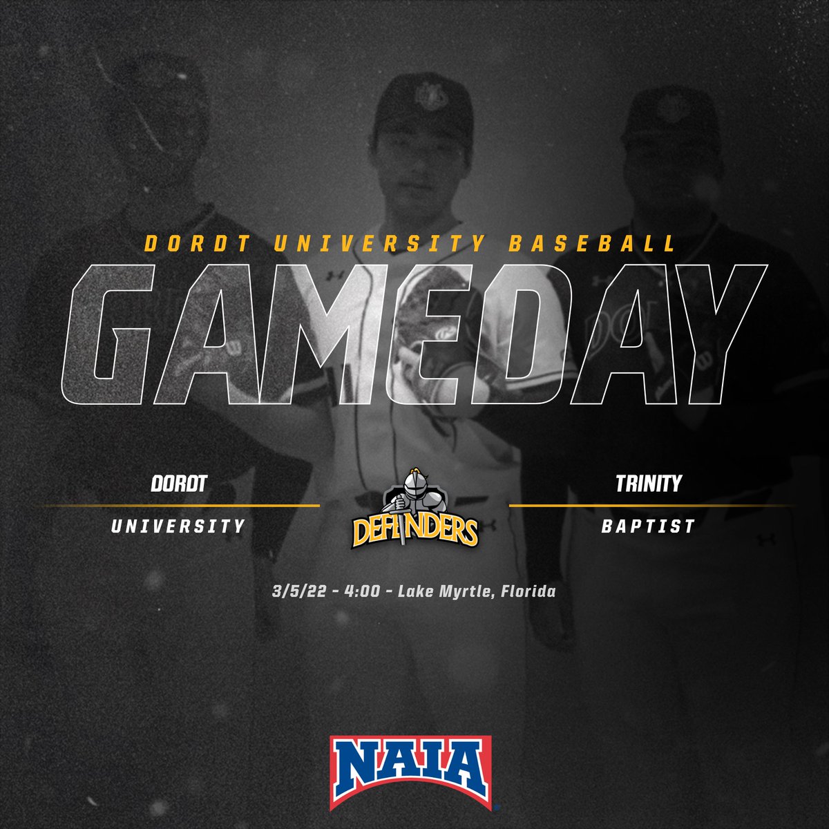 DordtBaseball's tweet photo. Dordt heads down to Florida for Spring Break today! They kick off the trip today against Trinity Baptist at 4:00ET in Lake Myrtle, Florida. 
#DefenderWay https://t.co/EjzkkvNOxR