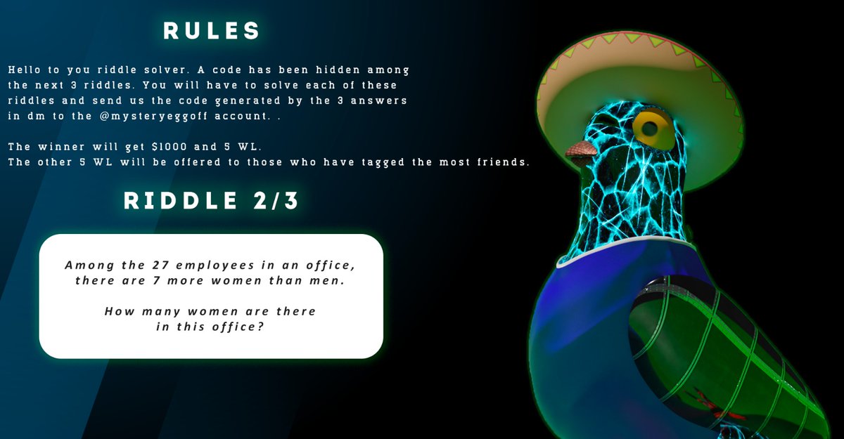 Crypto_Vertex1's tweet photo. 🎉@mysteryeggoff 1000$ &amp; 10 WL SPOTS GIVEAWAY ! 

To enter : 
🙏 Follow @mysteryeggoff
❤️ Like and RT
✅ Tag 3 friends

Go to @mysteryeggoff to find out about the next riddle https://t.co/r7ySN9KSCB