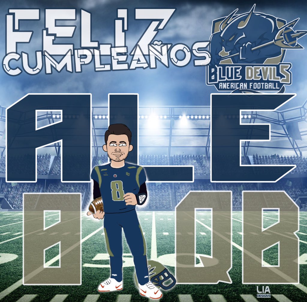 MBlueDevils's tweet photo. Feliz Cumpleañooos Ale!!! @alecorralg Felicidadeees a nuestro Quarterback!!! #8 🏈🔱🥳🎂 Diseño de @liadkx #BlueDevils #BeHardBeDevil #Tackle #FútbolAmericano https://t.co/eAm2Ft3F0Q
