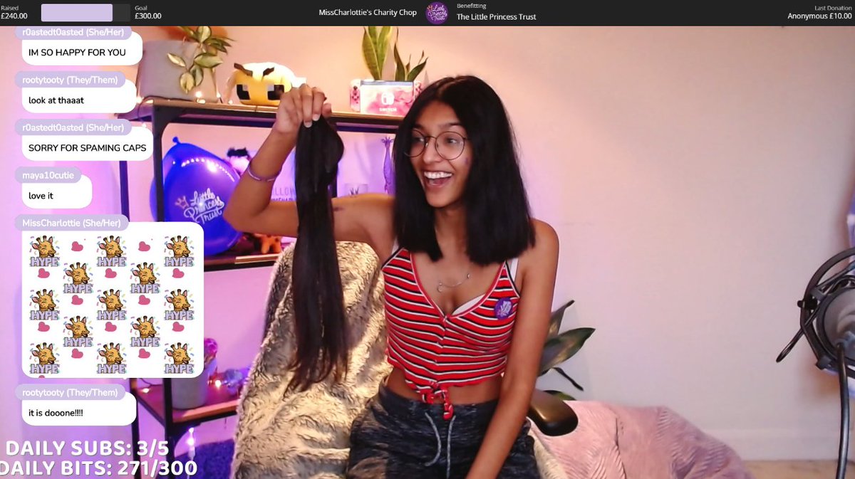 Words can't express how grateful I am for the support during yesterday's stream. Thank you SO much for helping me fundraise over £435 for the #LittlePrincessTrust as well as supporting me during my big charity hair chop! Thank you, thank you, thank you!!! 💜✨