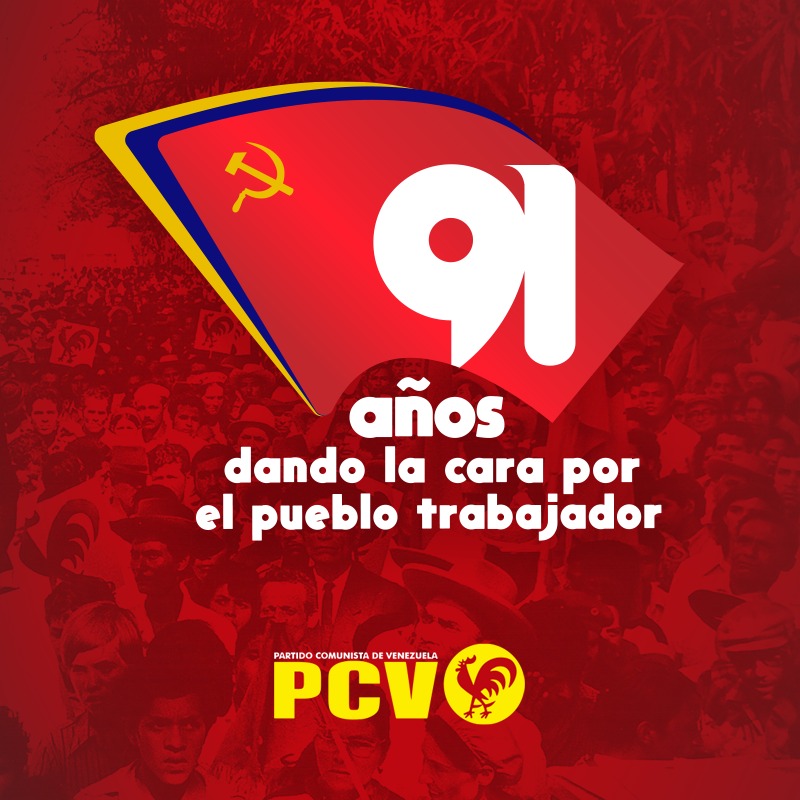 #AniversarioPCV La organización de vanguardia de la clase obrera venezolana, el Partido Comunista de Venezuela, arriba a su 91 aniversario dando la cara por el pueblo trabajador de la ciudad y el campo. 

La lucha es el camino y nuestro horizonte: El Socialismo-Comunismo.