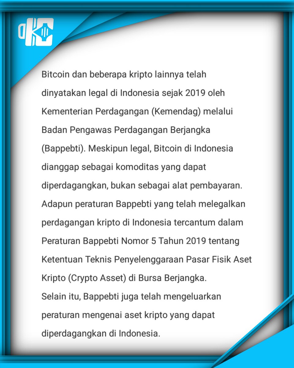 kedaicrypto's tweet photo. Beberapa Negara, Menjadikan Bitcoin sebagai alat pembayaran, Gimana dengan di Indonesia ?

#Bitcoin 
#bitcoinnews 
#cryptocurrency 
#Crypto 
#Airdrop 
#cryptoindonesia 
#pecintabitcoin 
#kedaicrypto https://t.co/TnJoFvxmNM