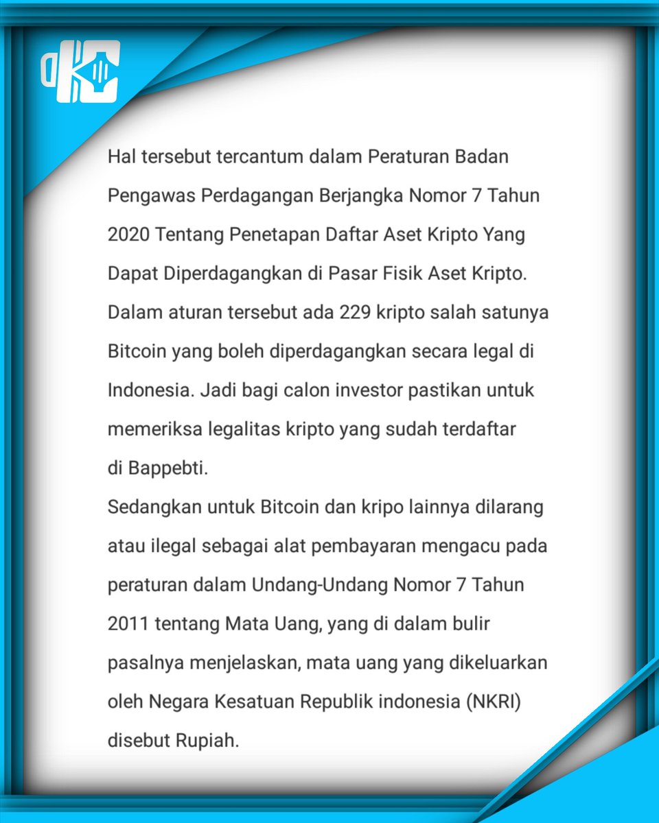 kedaicrypto's tweet photo. Beberapa Negara, Menjadikan Bitcoin sebagai alat pembayaran, Gimana dengan di Indonesia ?

#Bitcoin 
#bitcoinnews 
#cryptocurrency 
#Crypto 
#Airdrop 
#cryptoindonesia 
#pecintabitcoin 
#kedaicrypto https://t.co/TnJoFvxmNM