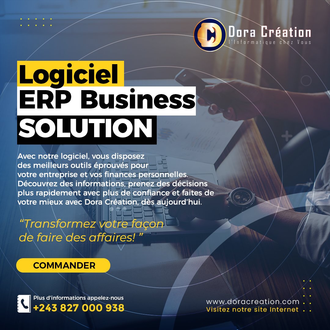 DoraCreation's tweet photo. LOGICIEL DE GESTION ERP BUSINESS SOLUTION
TOUT EN UN
https://t.co/4gEvpaSF3a
Point fort:
Gestion de la Relation Client
Gestion de la Comptabilité complète
Gestion du Ressources Humaines ..
Transformez votre façon de faire des affaires! https://t.co/njO2rq8vQH