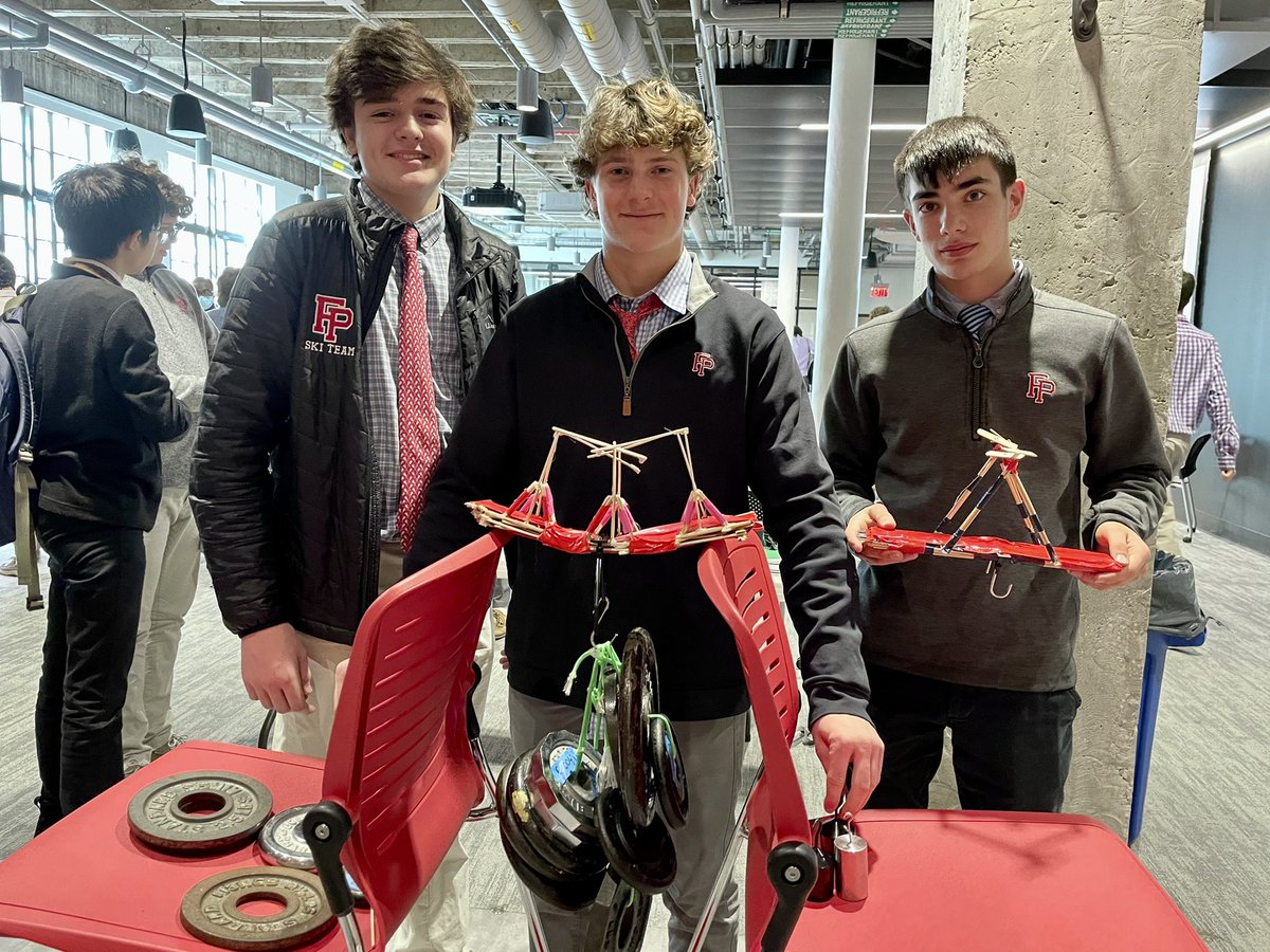 fairfieldprep's tweet image. A fun day of challenge for Honors Physics classes! Students worked with partners to build bridges that could sustain 50 lbs using scientific principles. Lots of duct tape, glue and sticks utilized! 
#BeIgnited #PrepSTEM #BeChallenged #WorldEngineeringDay #McLeodInnovationCenter