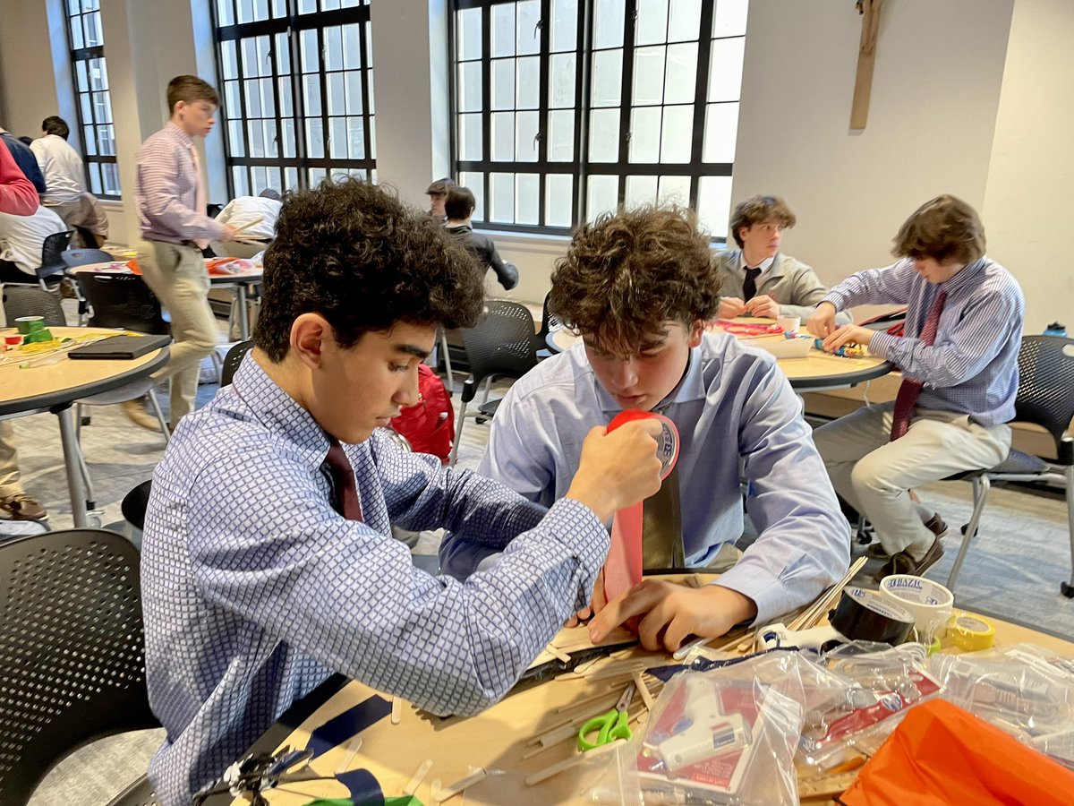 fairfieldprep's tweet image. A fun day of challenge for Honors Physics classes! Students worked with partners to build bridges that could sustain 50 lbs using scientific principles. Lots of duct tape, glue and sticks utilized! 
#BeIgnited #PrepSTEM #BeChallenged #WorldEngineeringDay #McLeodInnovationCenter
