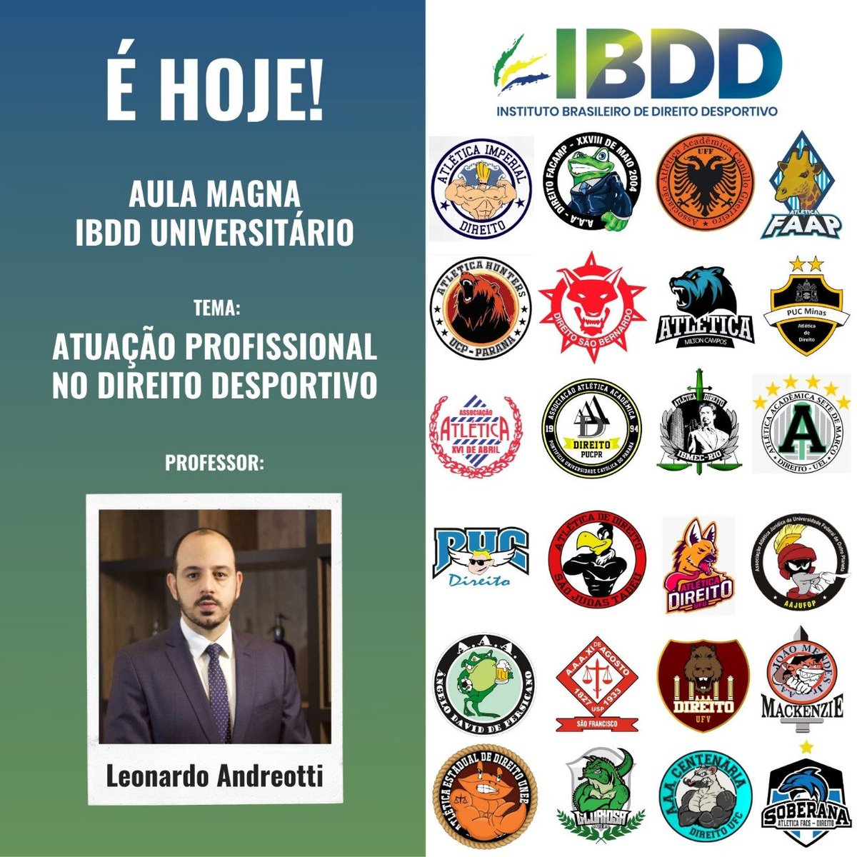 IBDD_'s tweet photo. Hoje, às 15h, teremos a abertura do IBDD Universitário com uma Aula Magna do nosso querido ex-presidente e atual conselheiro, @Leo_Andreotti, para tratar de “Atuação Profissional no Direito Desportivo”.
O evento com transmissão pelo canal do IBDD no YouTube.
#ibdd
#oibddnaopara https://t.co/cMKHzXAWTc