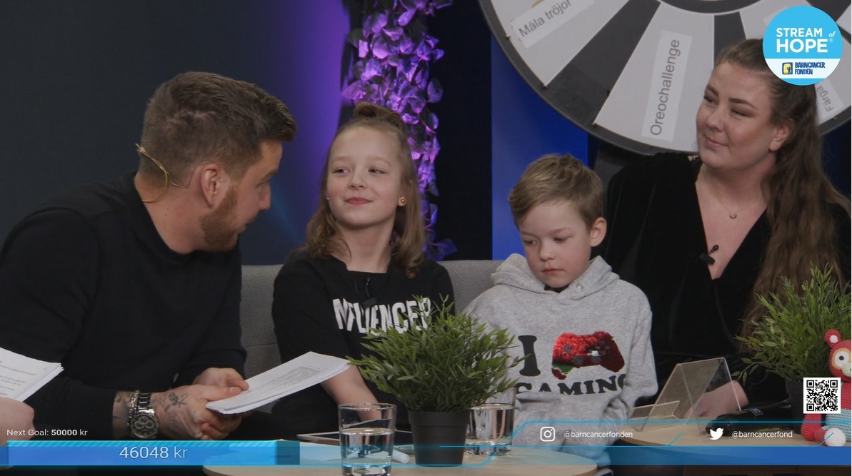 barncancerfond's tweet photo. Nu möter vi Isabelle, som behandlats klart för leukemi, och hennes bror Leon och mamma i studion pÄ Stream of Hope. #streamofhope
https://t.co/YbDMrrNqtj https://t.co/LQdnixTBBv