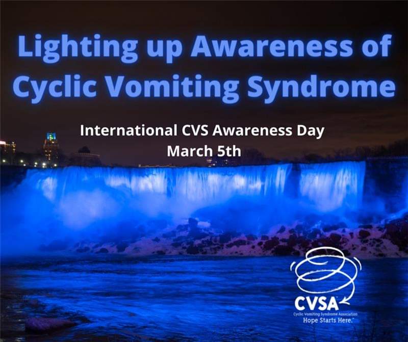 Itsirk_'s tweet photo. Today is #CVSAwarenessDay & Niagara Falls will be one of the places lighting up blue in recognition. Cyclical Vomiting Syndrome is a debilitating, little known illness that I have been diagnosed with. Finally. After years of misdiagnosis, due to so little being taught about it! https://t.co/bZejpjm3U5