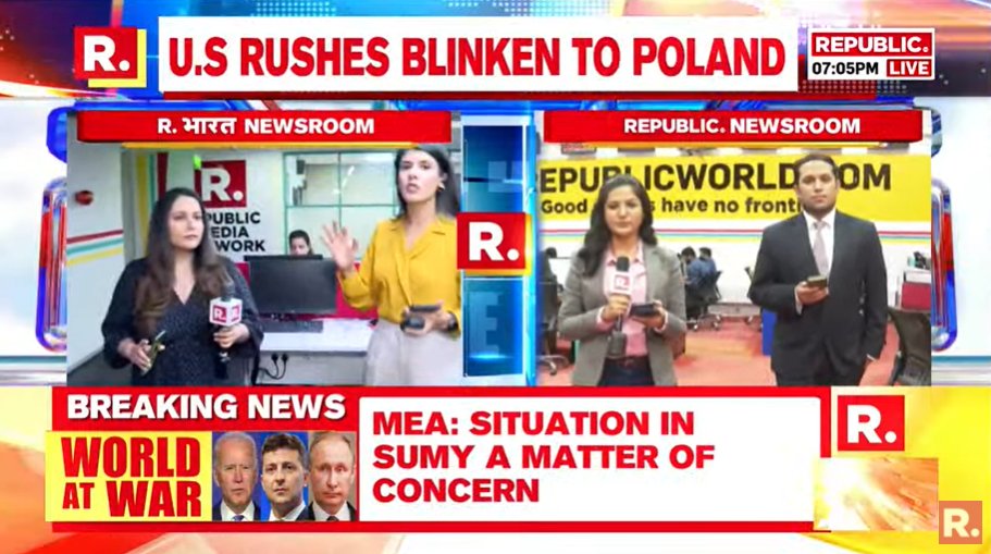 republic's tweet photo. #BREAKING | Russian President Vladimir Putin makes big statement, says 'Russia will consider any attempts by other countries to establish no-fly zone over Ukraine as participation in military actions'. Tune in for more details: https://t.co/O0PMqiYLDQ https://t.co/4vPjDmCb8o