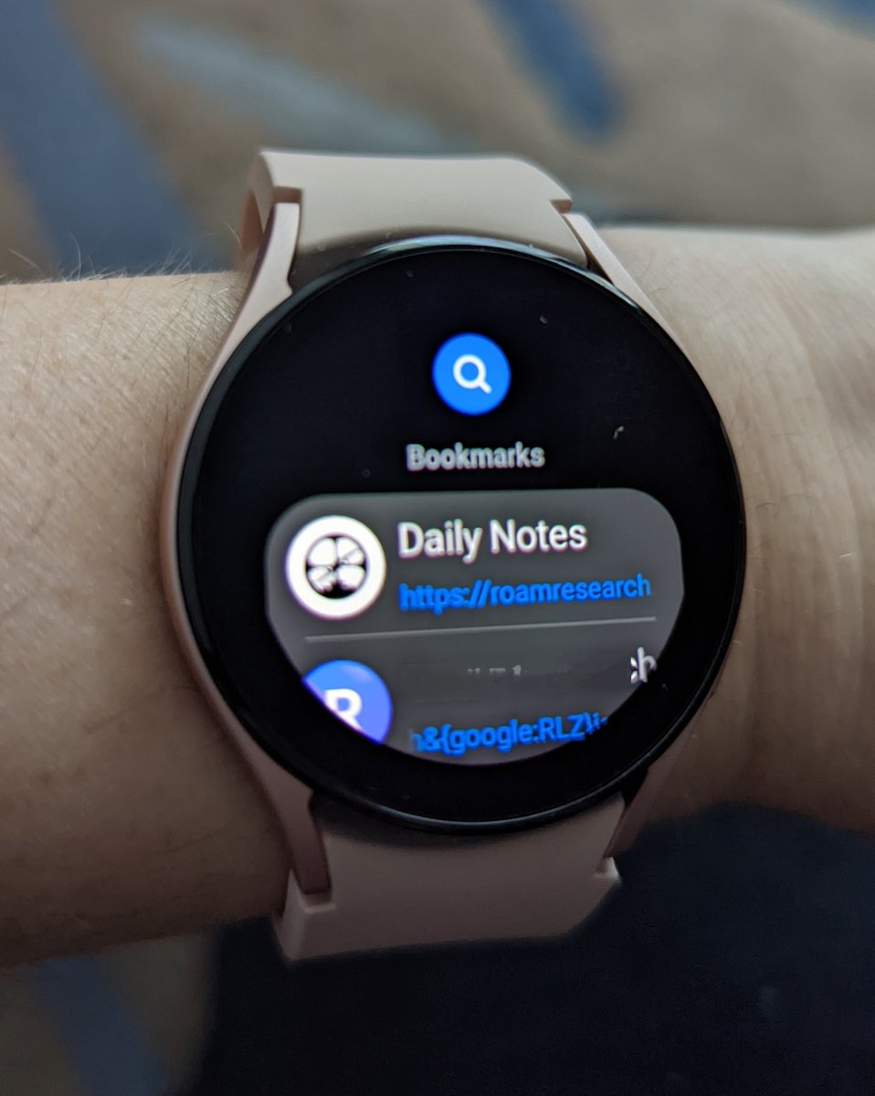 Dictate to <a href="/RoamResearch/">Roam Research</a> anywhere using your #SamsungGalaxyWatch4

Install Gboard and set as default keyboard
Install Samsung internet browser
Log-in &amp; bookmark your Roam Research graph

Now your watch can dictate to Roam