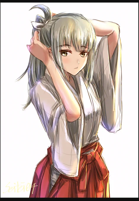 進水日限定っ!巫女mode夕張 
#艦これ版深夜の真剣お絵描き60分一本勝負 
#艦これ版真剣お絵描き60分一本勝負_20220305 
#夕張生誕祭2022 #夕張進水日 #巫女の日 