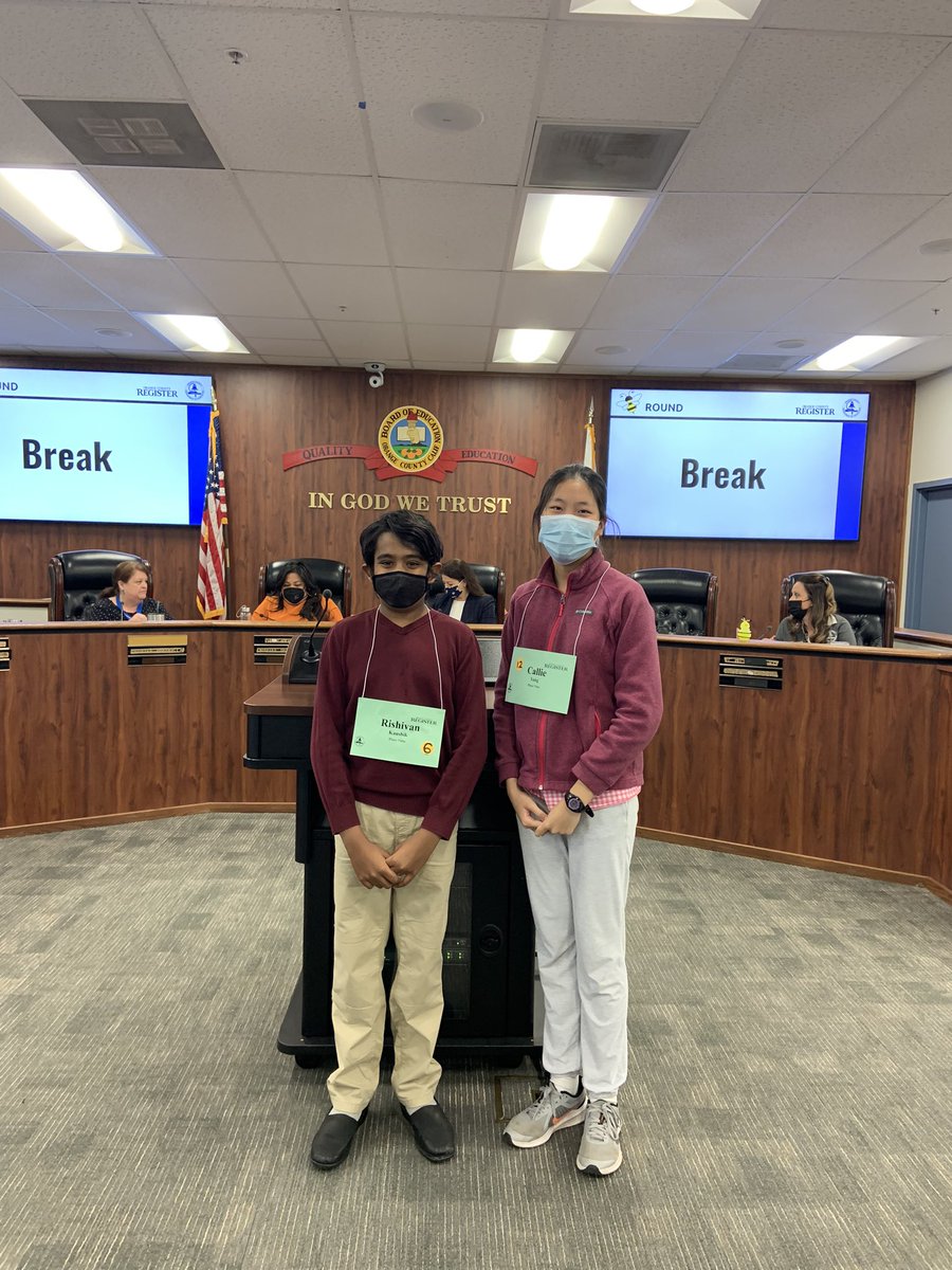 M_Toro_11's tweet photo. Rishi &amp; Callie made it to round 6 of the Orange County Spelling Bee! Photo break and back to spelling we go… @PVIUSD @OCDeptofEd @ScrippsBee https://t.co/KFNafKXAbj