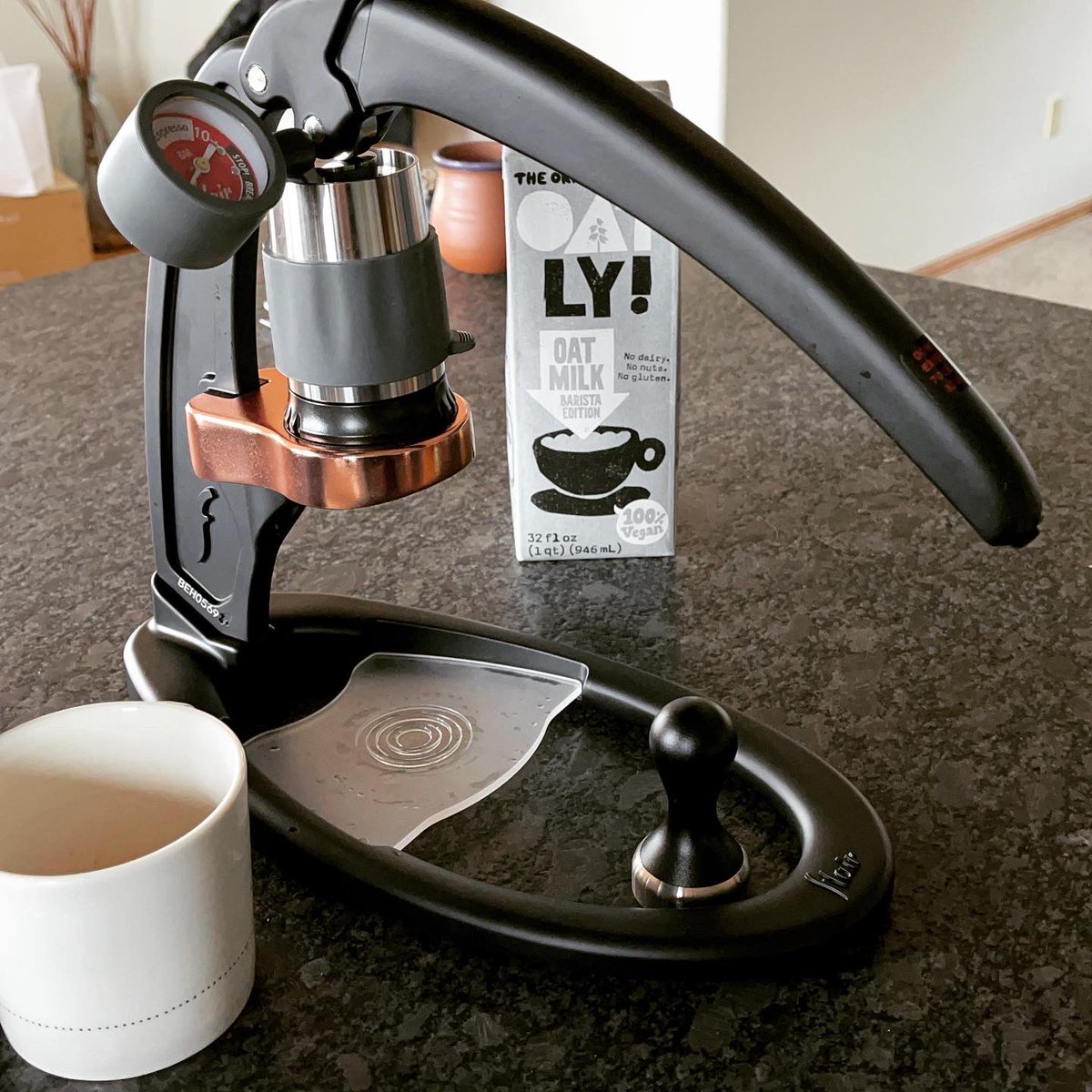 ok_devs's tweet photo. There is no #coding without #coffee Made a not-so-terrible latte for my first attempt. Stovetop steamer comes next week #weekend #flairespresso https://t.co/FkbORmF5vs