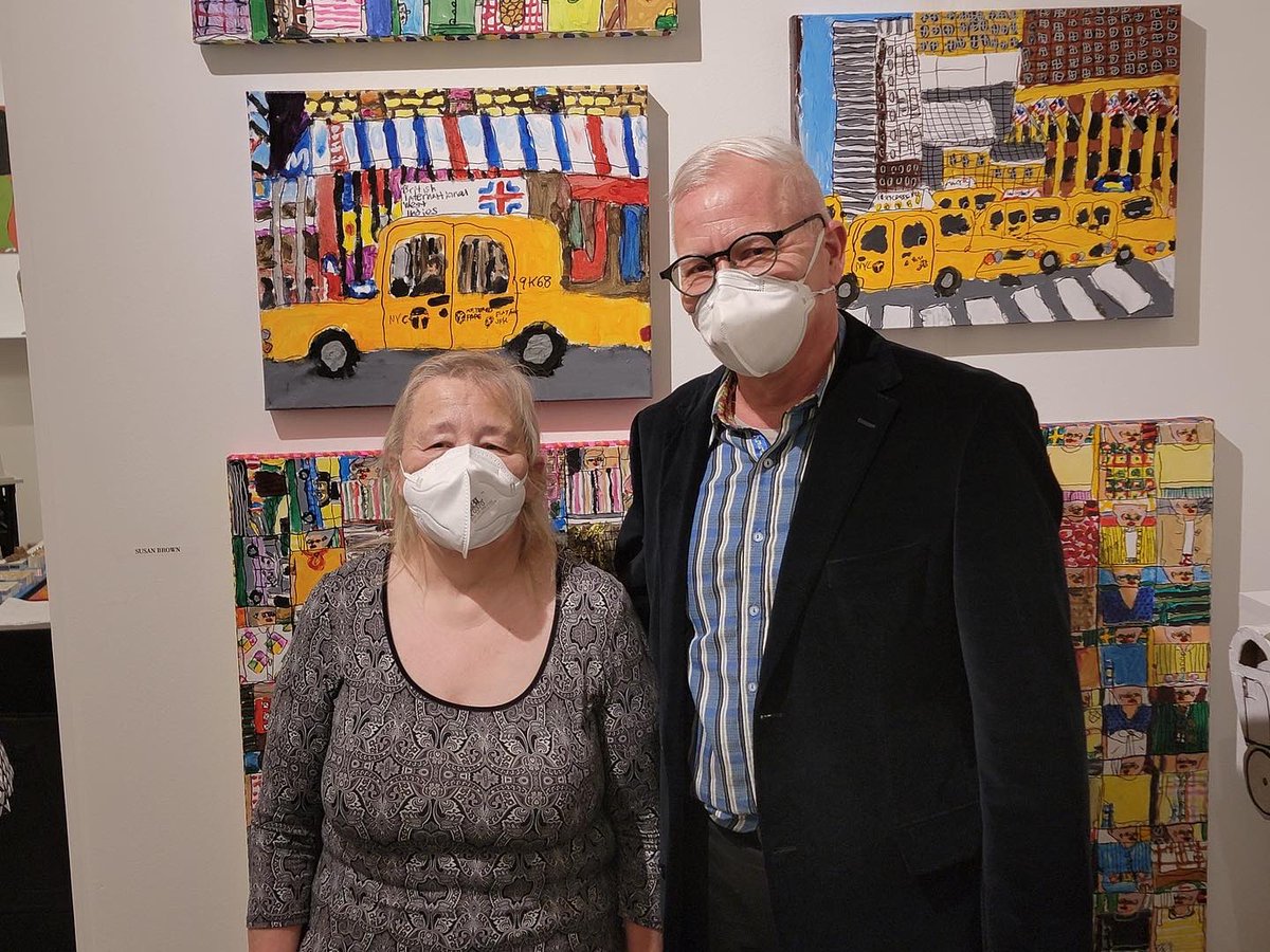 ShieldInstitute's tweet photo. susanbrown with #chaseferguson and #simonejohnson her dashing brother Marshall and her fans/buyers at #outsiderartfair https://t.co/dp589w0RjP