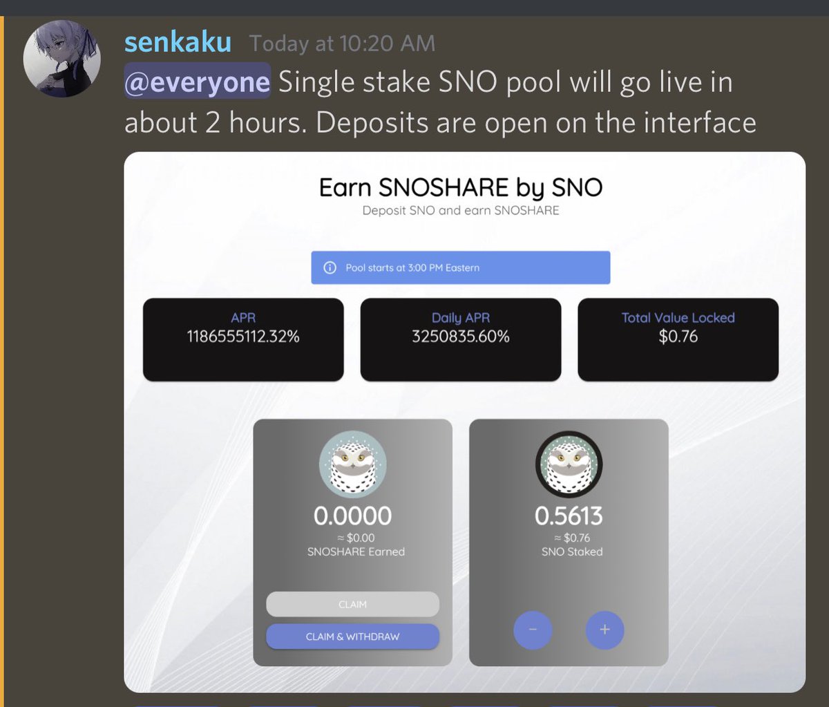 crypto4seven's tweet photo. Brand New SNO Pool launching in a little over an hour from now…Let’s go get SNO, OWLsssssss!!!!!!!

@SnowyOwlFinance  $SNO @DaoKingdom  @ThorHoejer  @ShinseiRenzo https://t.co/XmpRYTp0aX